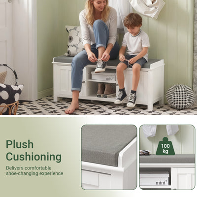 SoBuy FSR35-W, Storage Bench with 2 Doors & Removable Seat Cushion, Shoe Cabinet Shoe Bench, White