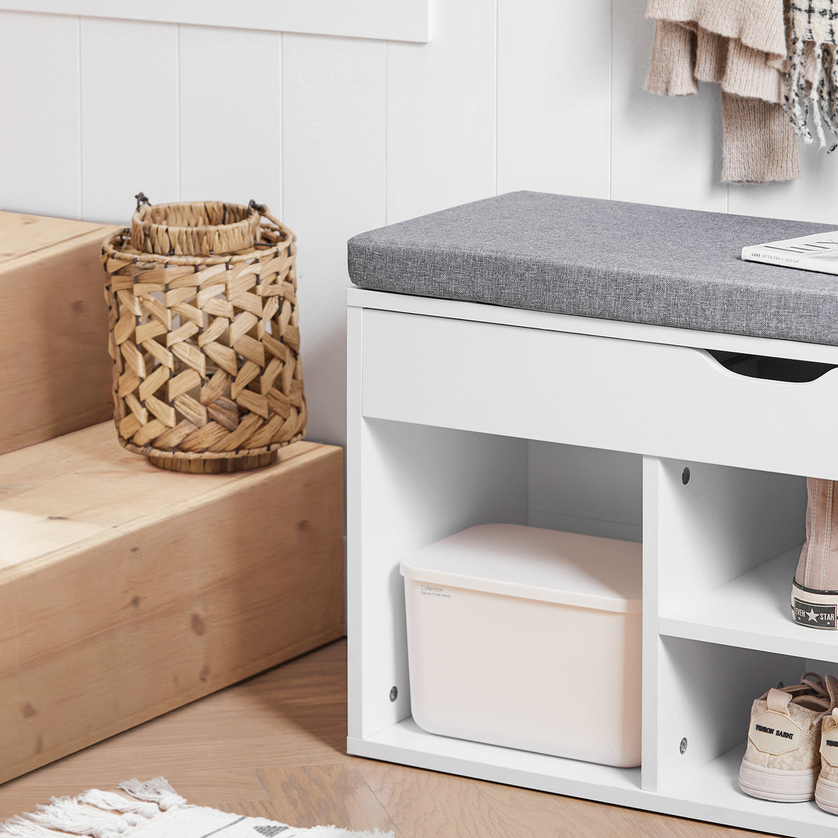 SoBuy FSR45-HG, Shoe Storage Cabinet Shoe Rack Shoe Bench with Lift Up Bench Top and Seat Cushion, Grey