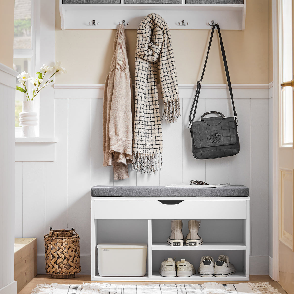 SoBuy FSR45-HG, Shoe Storage Cabinet Shoe Rack Shoe Bench with Lift Up Bench Top and Seat Cushion, Grey