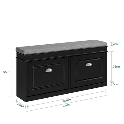 SoBuy FSR64-SCH dimensions W104 D24 H52cm black hallway shoe storage bench