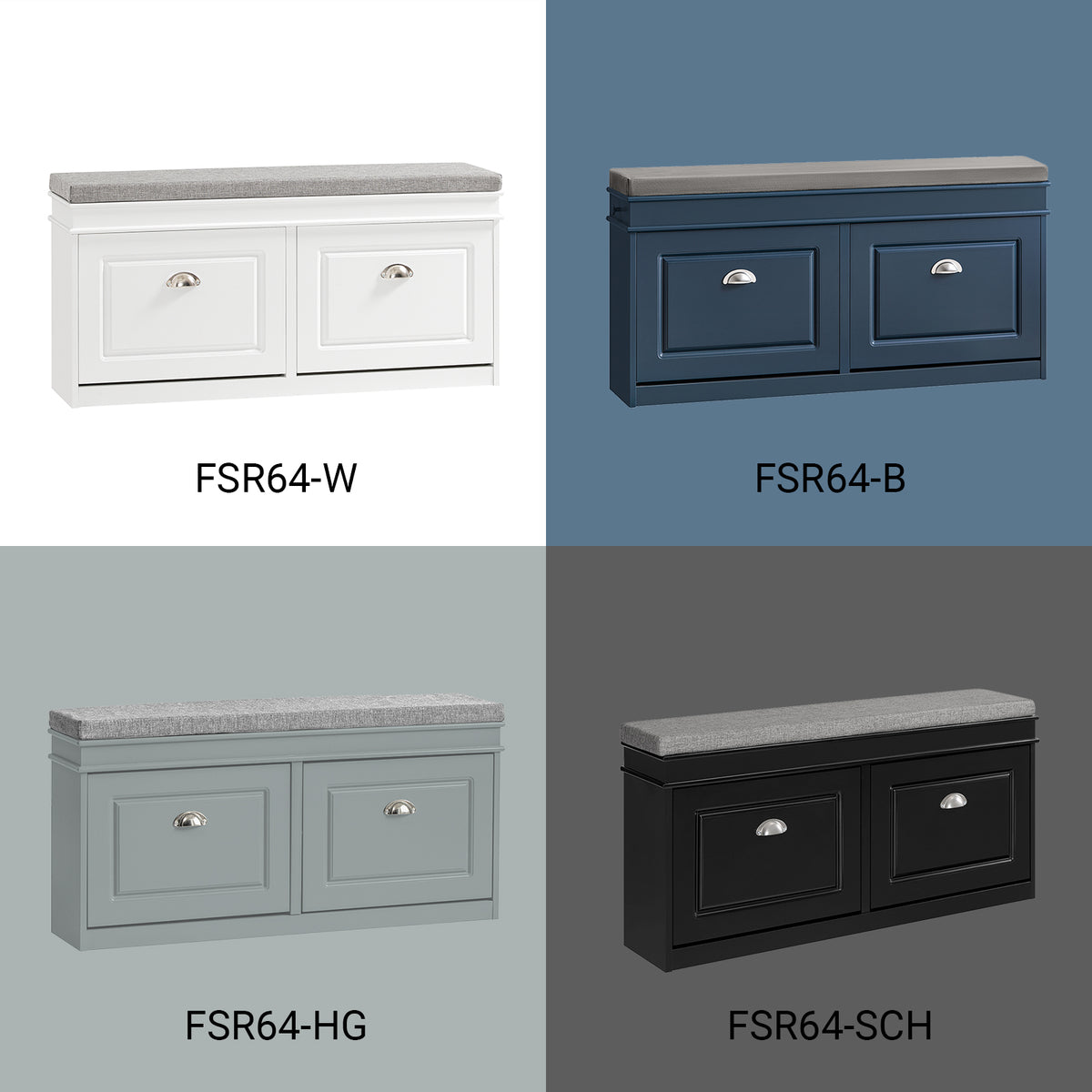 SoBuy FSR64 hallway shoe bench available in four colours – white FSR64-W, navy blue FSR64-B, grey FSR64-HG and black FSR64-SCH