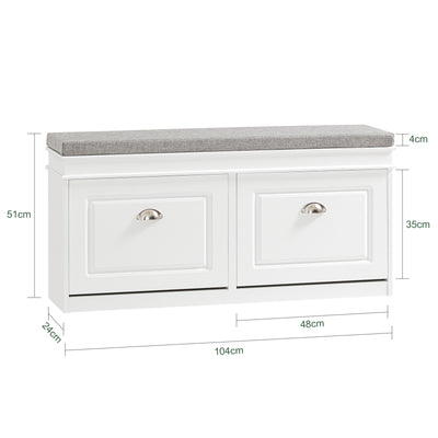 SoBuy FSR64-W+FSR94-W, Shoe Bench + Shoe Cabinet With Flip Drawers, 24cm Depth White Hallway Set