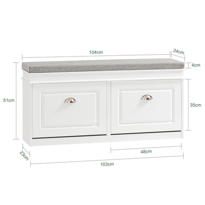 SoBuy FSR64-W white shoe bench W104 x D24 x H52cm white background