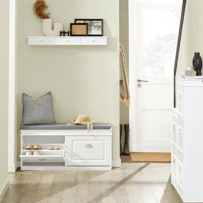 SoBuy FSR64-W+FSR94-W, Shoe Bench + Shoe Cabinet With Flip Drawers, 24cm Depth White Hallway Set