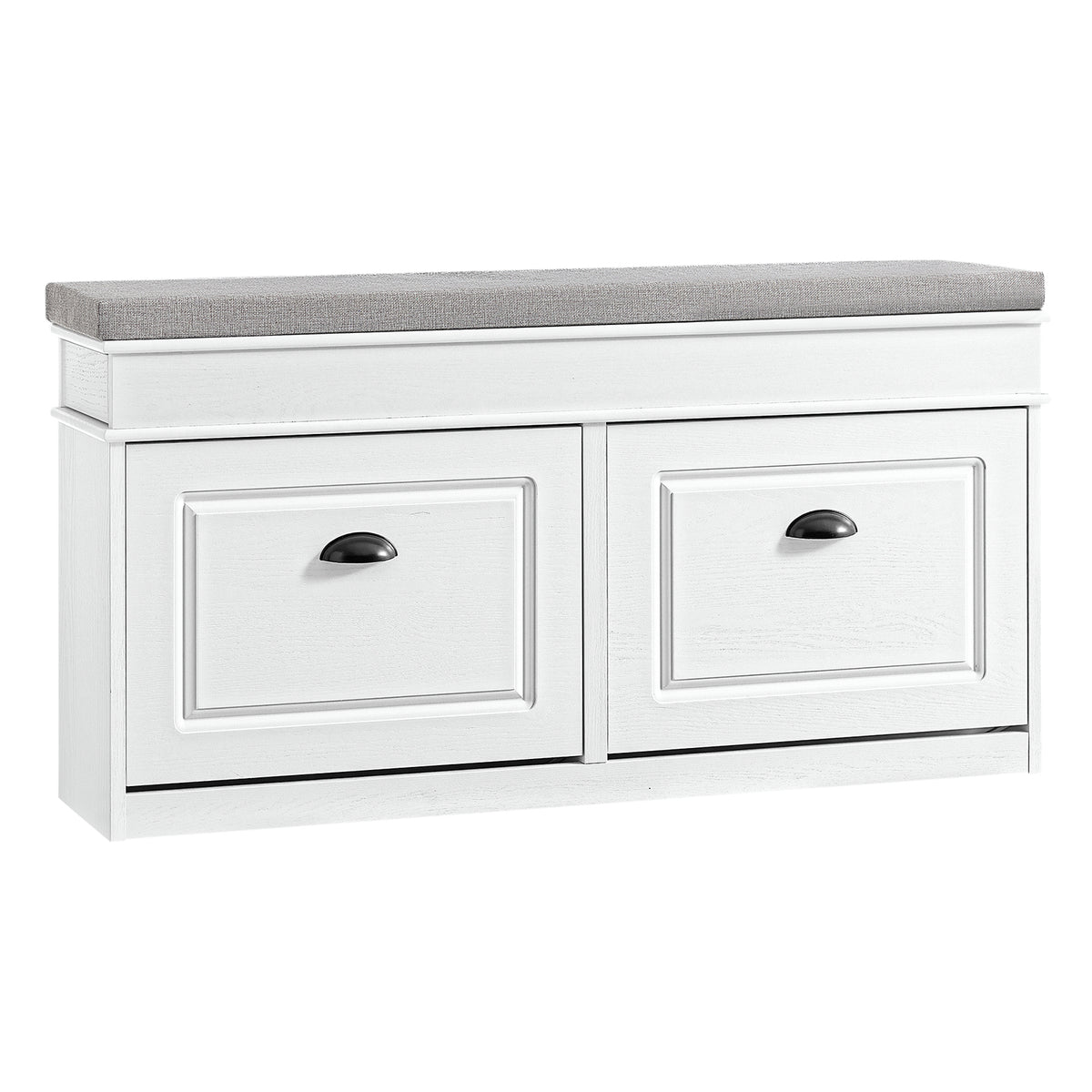 SoBuy FSR64-WG, Shoe Storage Bench with Seat Cushion - 2 Flip-Drawer, Hallway Shoe Rack Organizer for Entrance, Bedroom and Indoor Use, White Vintage Wood Grain Effect, W104×D24×H51cm