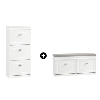SoBuy FSR64-W+FSR94-W, Shoe Bench + Shoe Cabinet With Flip Drawers, 24cm Depth White Hallway Set