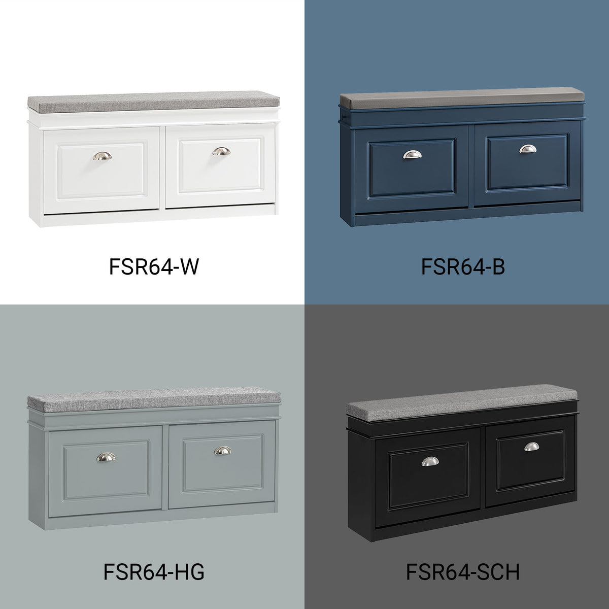 This shoe bench is available in four colors.