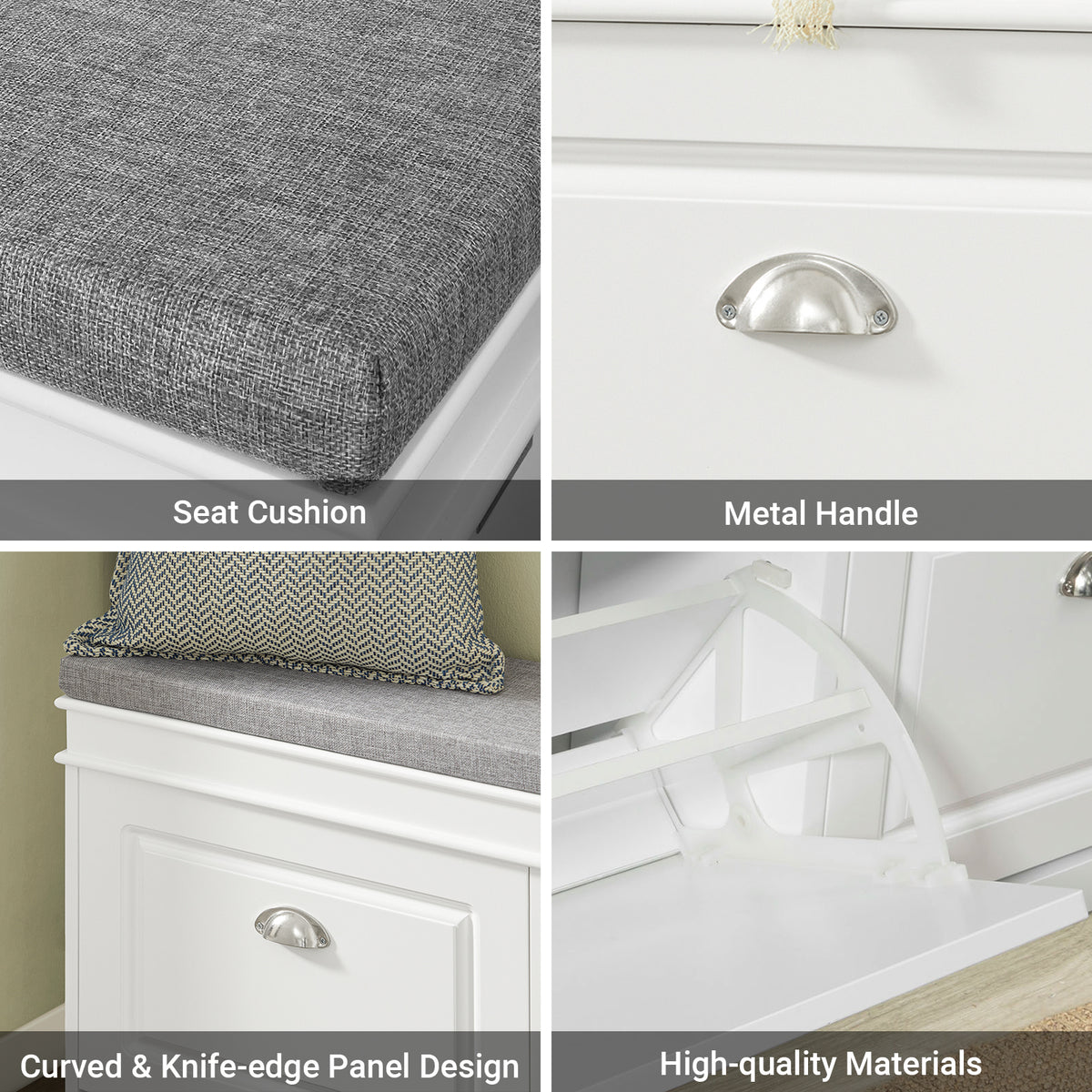SoBuy FSR64-W+FSR94-W, Shoe Bench + Shoe Cabinet With Flip Drawers, 24cm Depth White Hallway Set