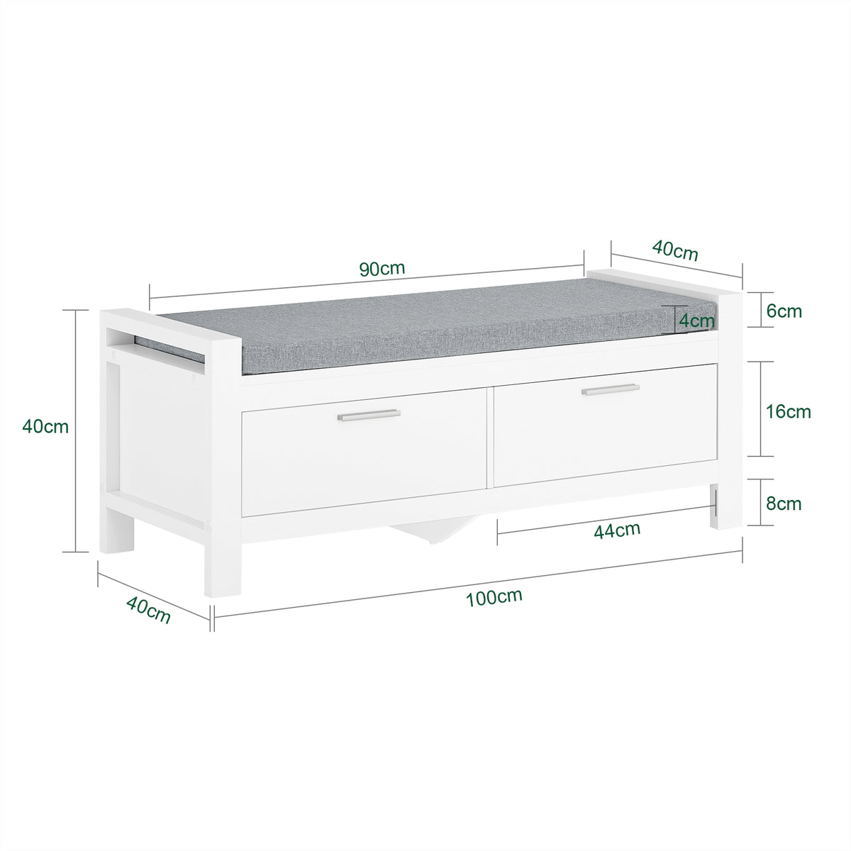 SoBuy FSR74-W, 2 Drawers Shoe Rack Hallway Storage Bench with Seat Cushion, White