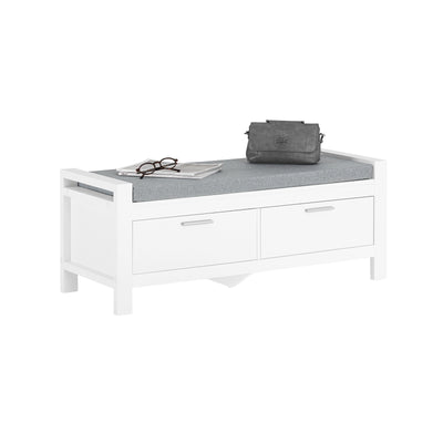 SoBuy FSR74-W, 2 Drawers Shoe Rack Hallway Storage Bench with Seat Cushion, White