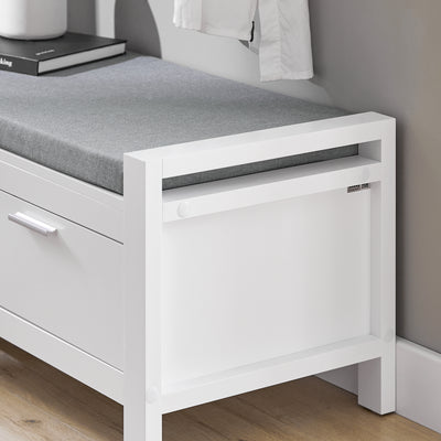 SoBuy FSR74-W, 2 Drawers Shoe Rack Hallway Storage Bench with Seat Cushion, White