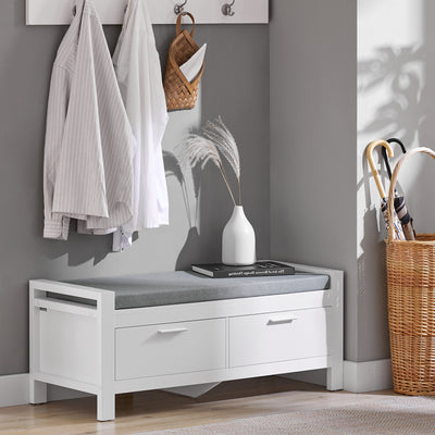 SoBuy FSR74-W, 2 Drawers Shoe Rack Hallway Storage Bench with Seat Cushion, White