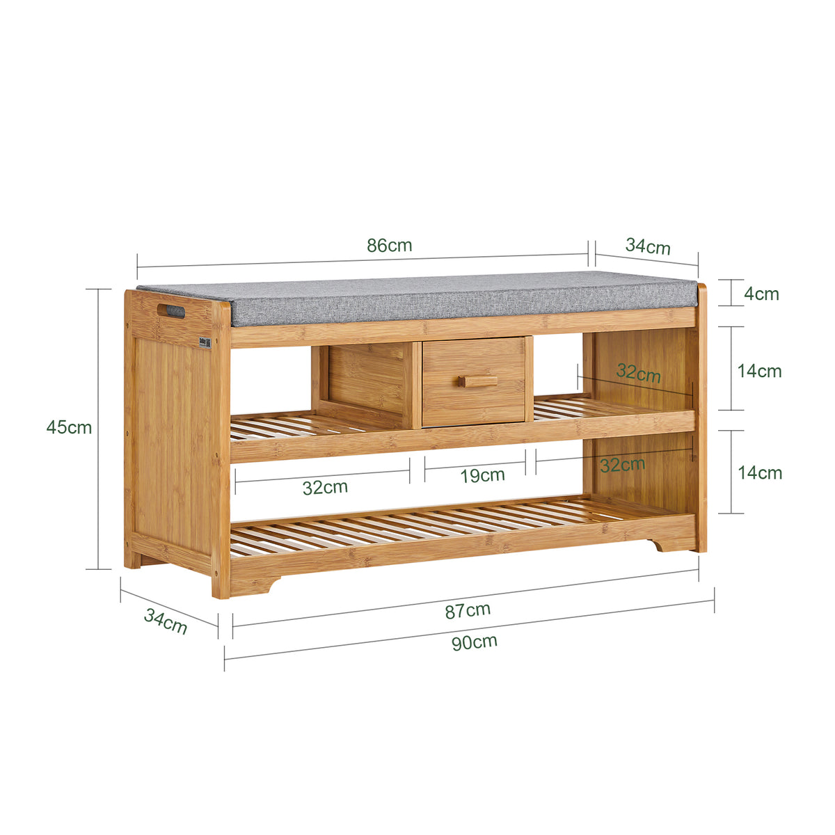 SoBuy FSR75-N, Bamboo 2 Tiers Shoe Rack Hallway Storage Bench with Seat Cushion, Wood