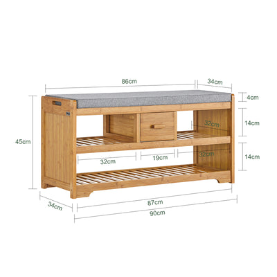 SoBuy FSR75-N, Bamboo 2 Tiers Shoe Rack Hallway Storage Bench with Seat Cushion, Wood