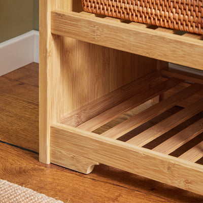 SoBuy FSR75-N, Bamboo 2 Tiers Shoe Rack Hallway Storage Bench with Seat Cushion, Wood