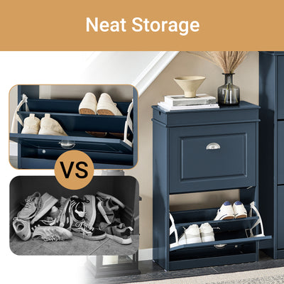 SoBuy Blue Slim Hallway Cabinet – 2 Flip Drawers Hide Shoes and Clutter Neatly