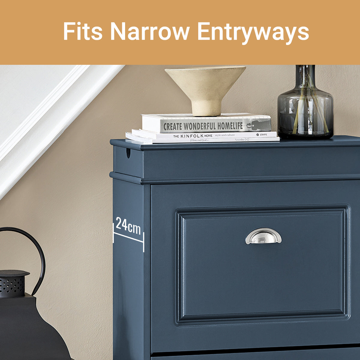 SoBuy FSR78-B Blue Hallway Shoe Cabinet – Ultra-Slim 24cm Depth Fits Tight Spaces