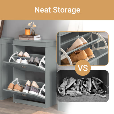 SoBuy FSR78-HG Flip Drawer Interior – 2-Tier Shoe Rack Keeps Footwear Neatly Organised