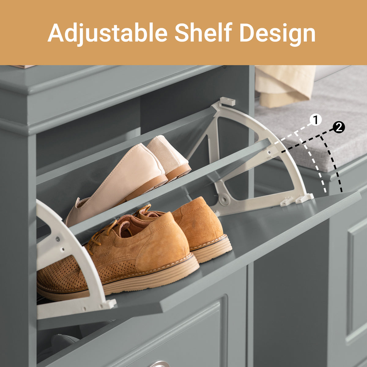 SoBuy Grey Shoe Cabinet with 2 Flip Drawers – Holds Up to 8 Pairs with Easy Flip-Open Access