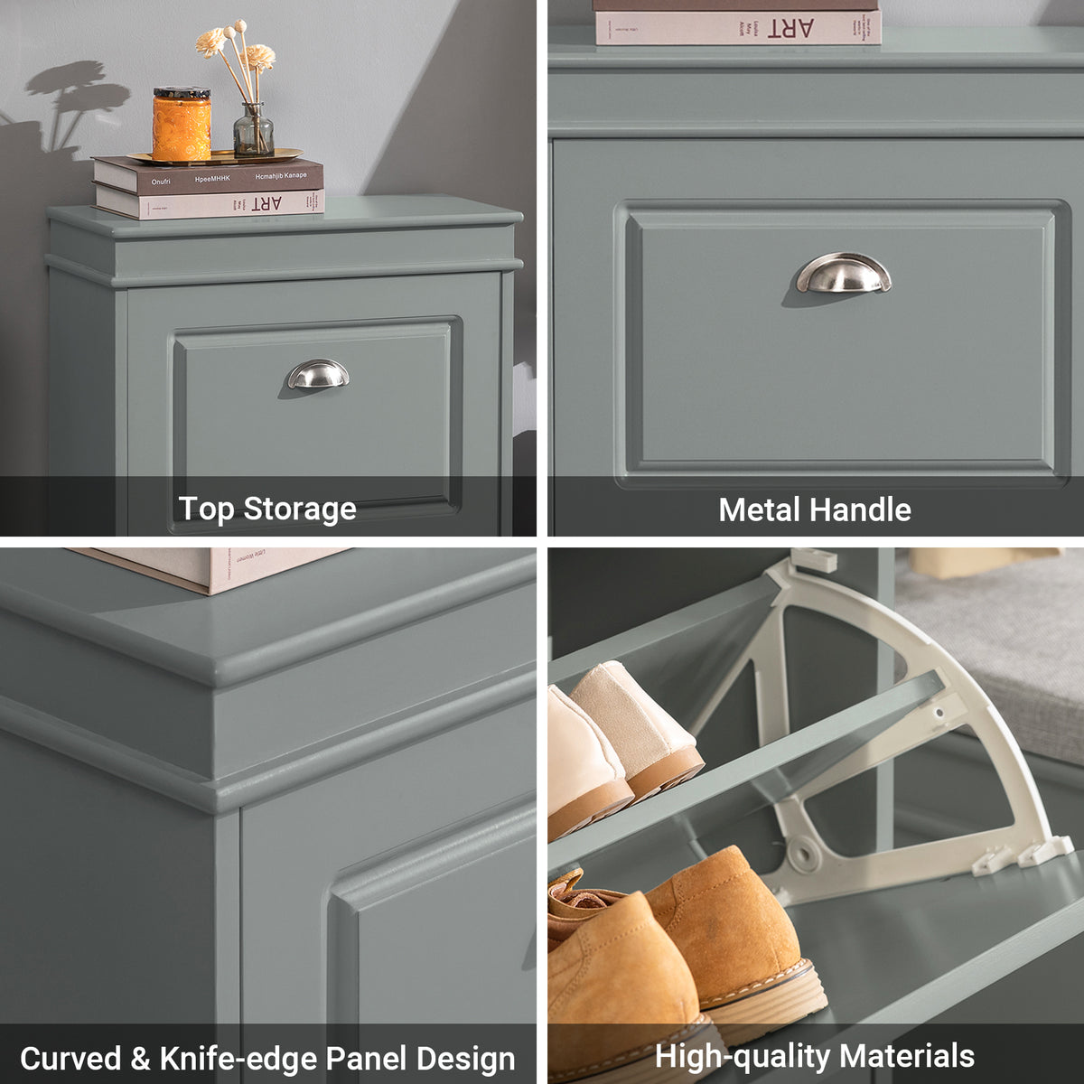 SoBuy Grey Hallway Shoe Cabinet Anti-Tip Device – Child and Pet Safety Protection Included