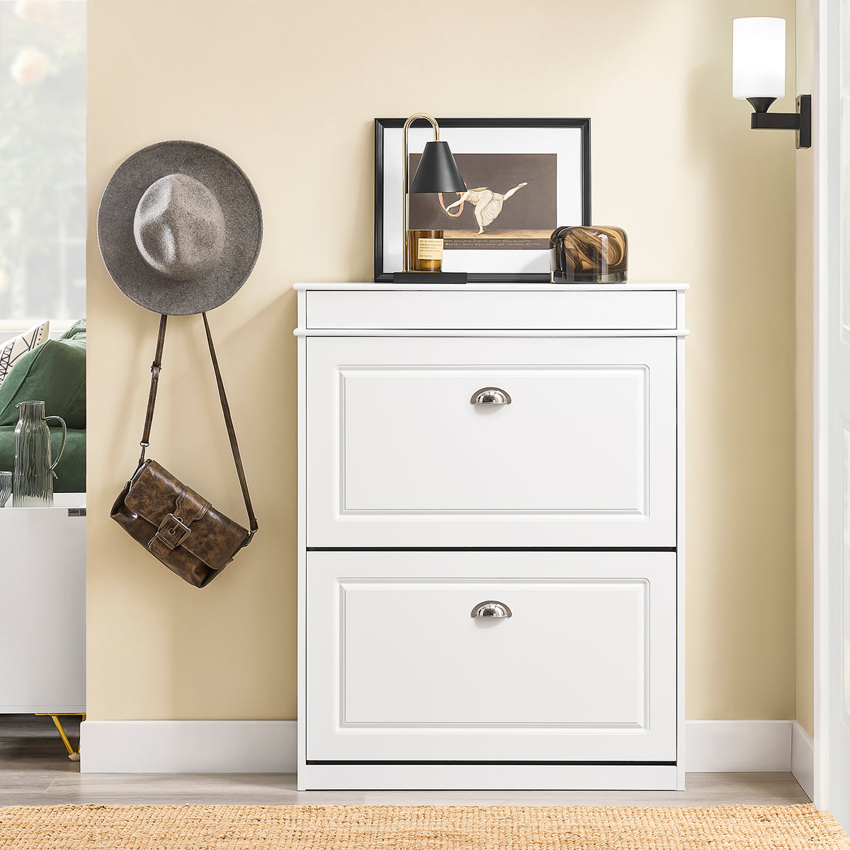 SoBuy FSR78-L-W, Shoe Rack Cabinet with 2 Flip Drawers, Slim Shoe Storage Cabinet Hallway, Entryway, Corridor, Small Spaces, MDF Wooden Cupboard, White, 75x24x96cm