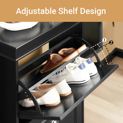 SoBuy FSR78-SCH, Shoe Rack Cabinet with 2 Flip Drawers, Slim Shoe Storage Unit for Hallway, Entryway, Corridor, Small Spaces, MDF Wooden Cupboard Black 54x24x82cm