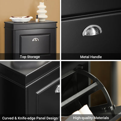 SoBuy FSR78-SCH, Shoe Rack Cabinet with 2 Flip Drawers, Slim Shoe Storage Unit for Hallway, Entryway, Corridor, Small Spaces, MDF Wooden Cupboard Black 54x24x82cm