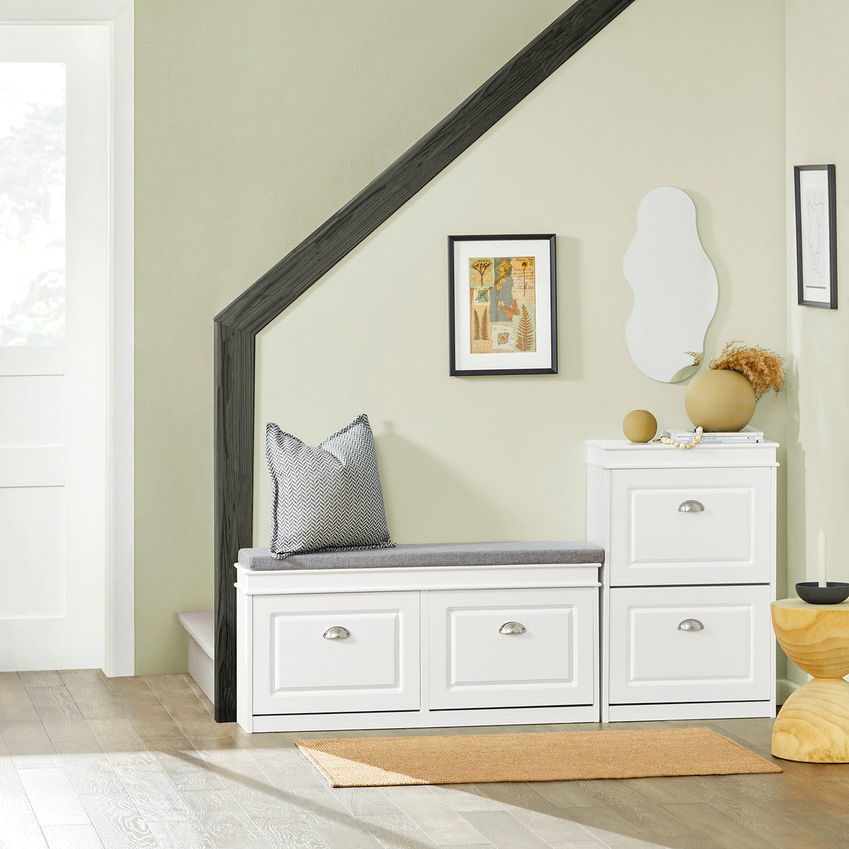 SoBuy FSR64-W+FSR78-W, Shoe Bench + Shoe Cabinet With Flip Drawers, 24cm Depth White Hallway Set