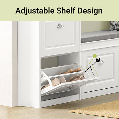 SoBuy FSR82-L-W+FSR78-W, Shoe Bench + Shoe Cabinet With Flip Drawers, 24cm Depth White Hallway Set