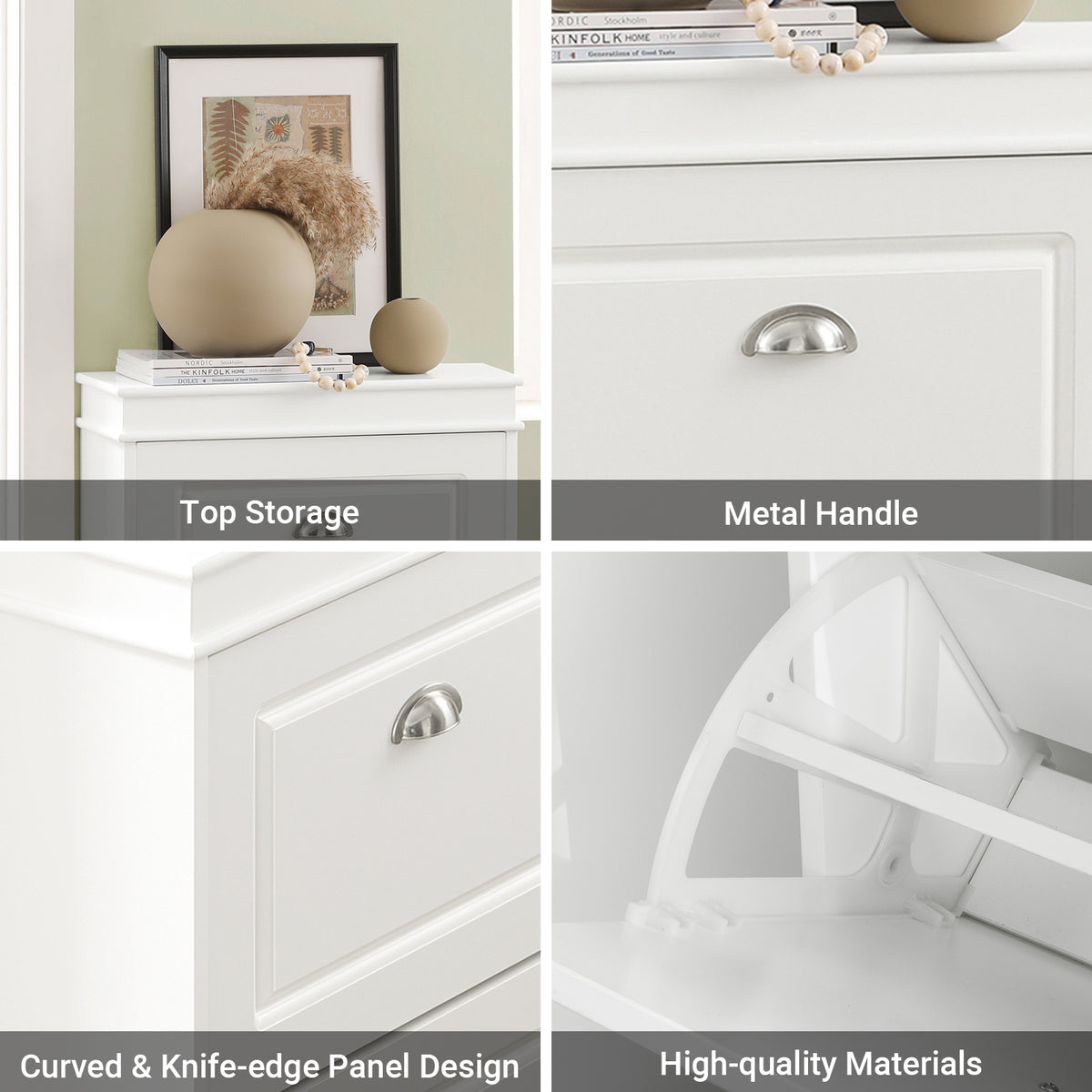 SoBuy FSR82-L-W+FSR78-W, Shoe Bench + Shoe Cabinet With Flip Drawers, 24cm Depth White Hallway Set