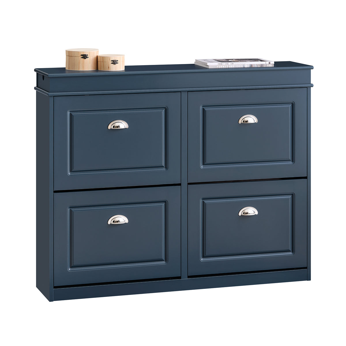 SoBuy navy blue shoe cabinet with 4 flip drawers FSR79-B 104cm wide