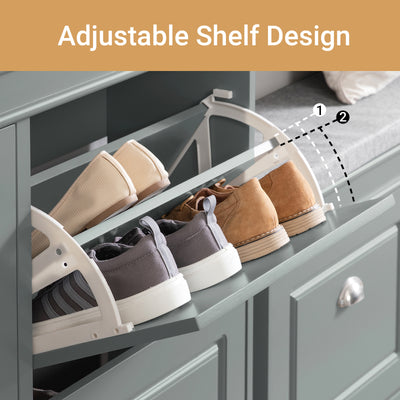 SoBuy FSR64-HG+FSR79-HG, Shoe Bench + Shoe Cabinet With Flip Drawers, 24cm Depth Grey Hallway Set