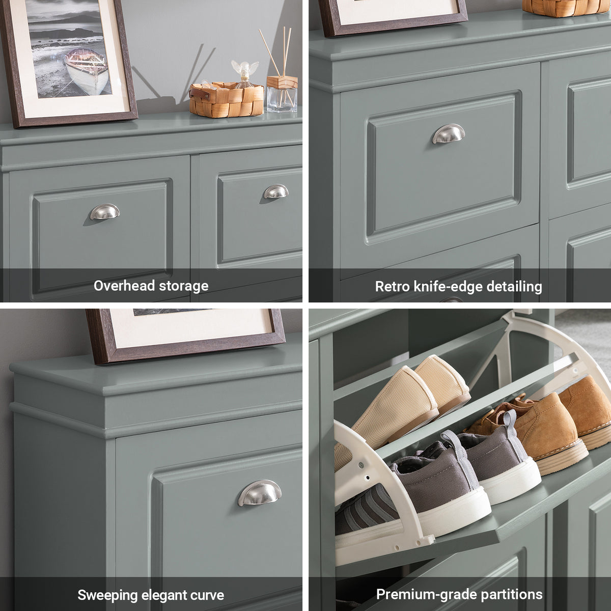 SoBuy FSR64-HG+FSR79-HG, Shoe Bench + Shoe Cabinet With Flip Drawers, 24cm Depth Grey Hallway Set