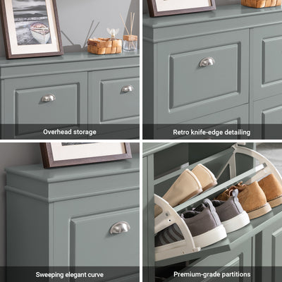 SoBuy FSR64-HG+FSR79-HG, Shoe Bench + Shoe Cabinet With Flip Drawers, 24cm Depth Grey Hallway Set
