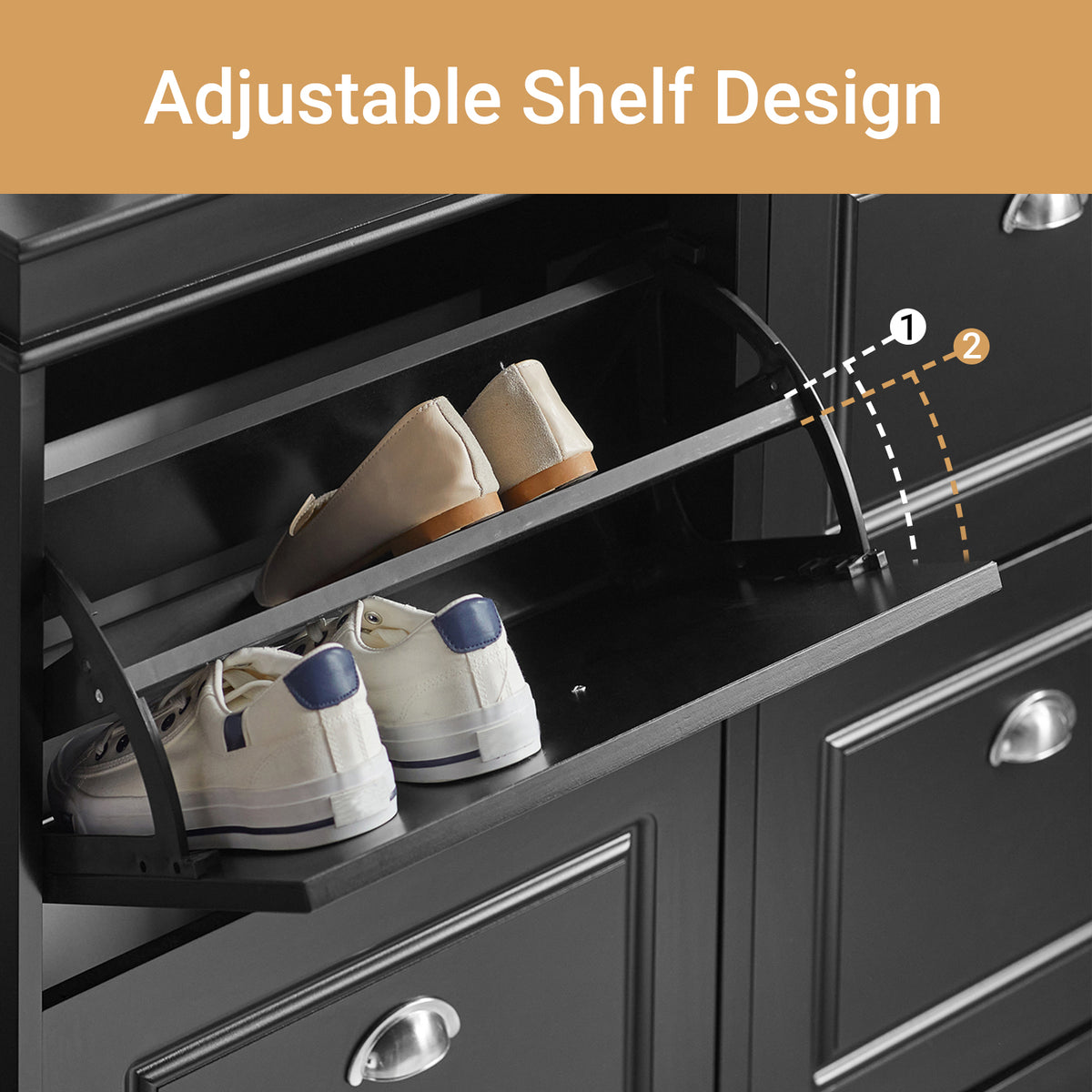 SoBuy FSR79-SCH, Shoe Rack Cabinet with 4 Flip Drawers, Slim Shoe Storage Unit for Hallway, Entryway, Corridor, Small Spaces, MDF Wooden Cupboard, Black 105x24x82cm