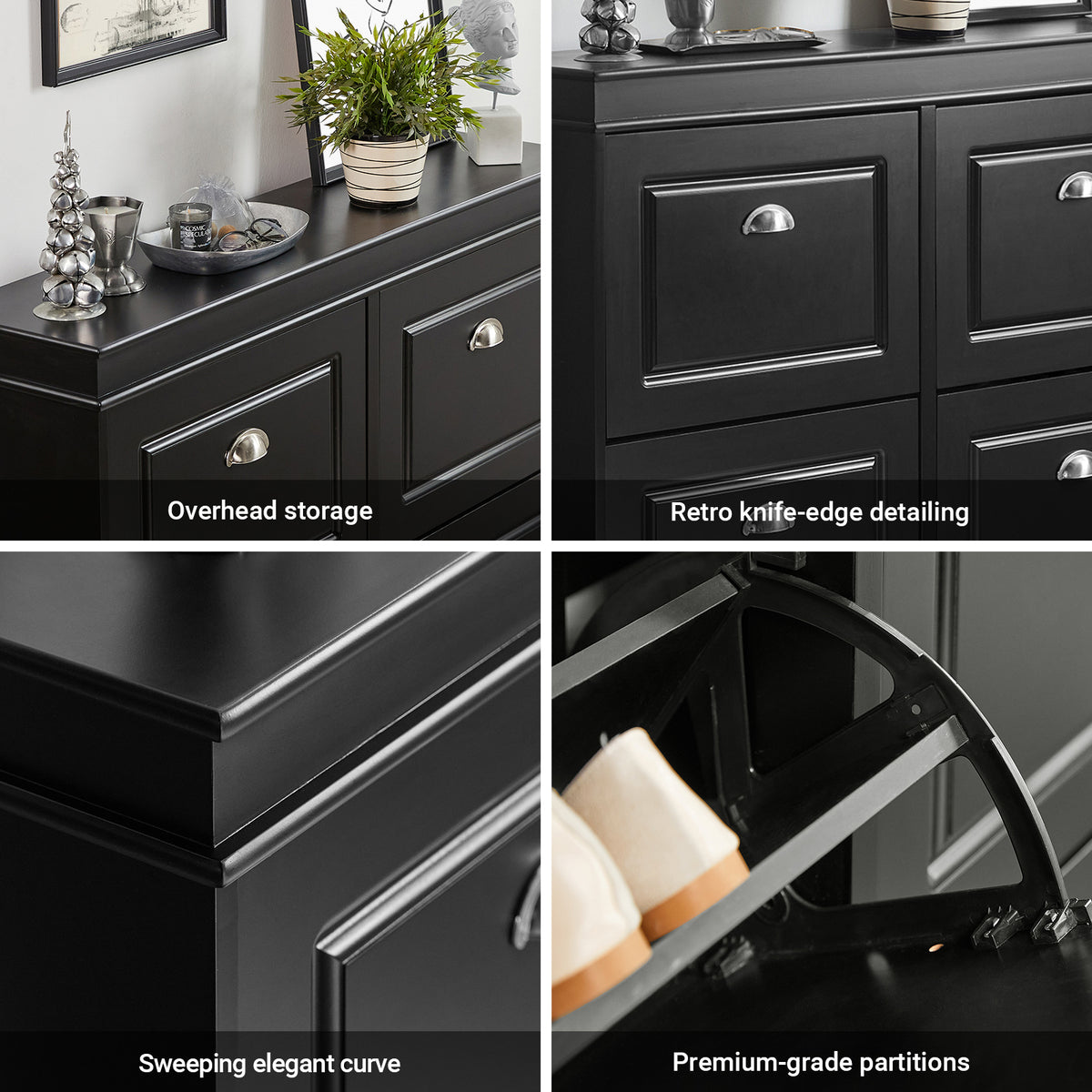 SoBuy FSR79-SCH, Shoe Rack Cabinet with 4 Flip Drawers, Slim Shoe Storage Unit for Hallway, Entryway, Corridor, Small Spaces, MDF Wooden Cupboard, Black 105x24x82cm