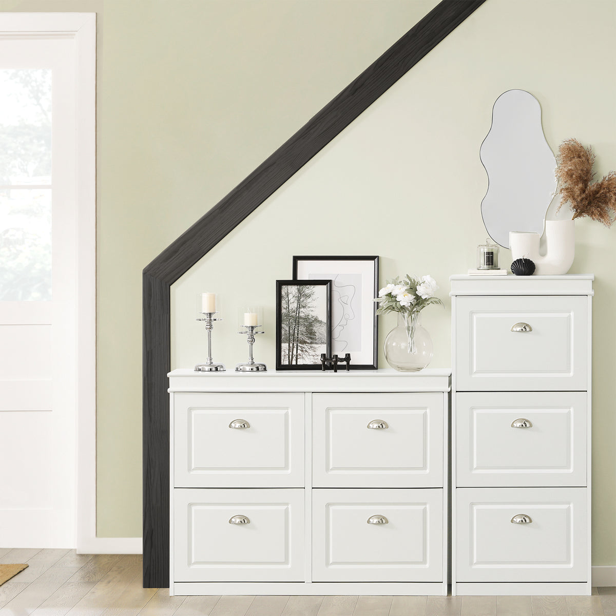 SoBuy FSR79 Series - White Narrow Shoe Cabinet with Flip Drawers