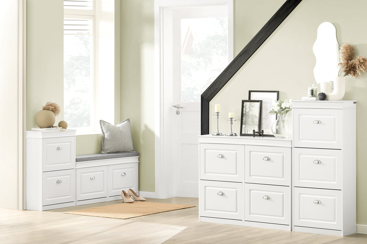 SoBuy FSR64-W+FSR94-W, Shoe Bench + Shoe Cabinet With Flip Drawers, 24cm Depth White Hallway Set