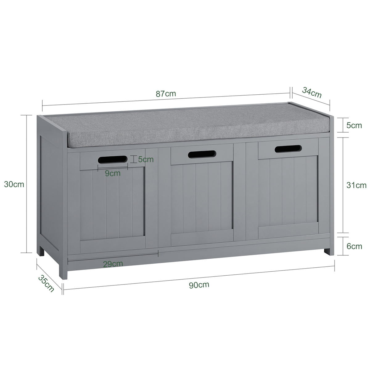 SoBuy FSR80-SG, Hallway Shoe Storage Bench Shoe Rack with Seat Cushion, Removable Cushion, Ample Storage with Drawer and Doors - Perfect for Hallway, Living Room, Bedroom - Grey, W90 x D35 x H45cm