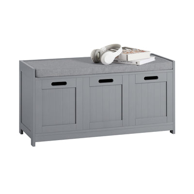 SoBuy FSR80-SG, Hallway Shoe Storage Bench Shoe Rack with Seat Cushion, Removable Cushion, Ample Storage with Drawer and Doors - Perfect for Hallway, Living Room, Bedroom - Grey, W90 x D35 x H45cm