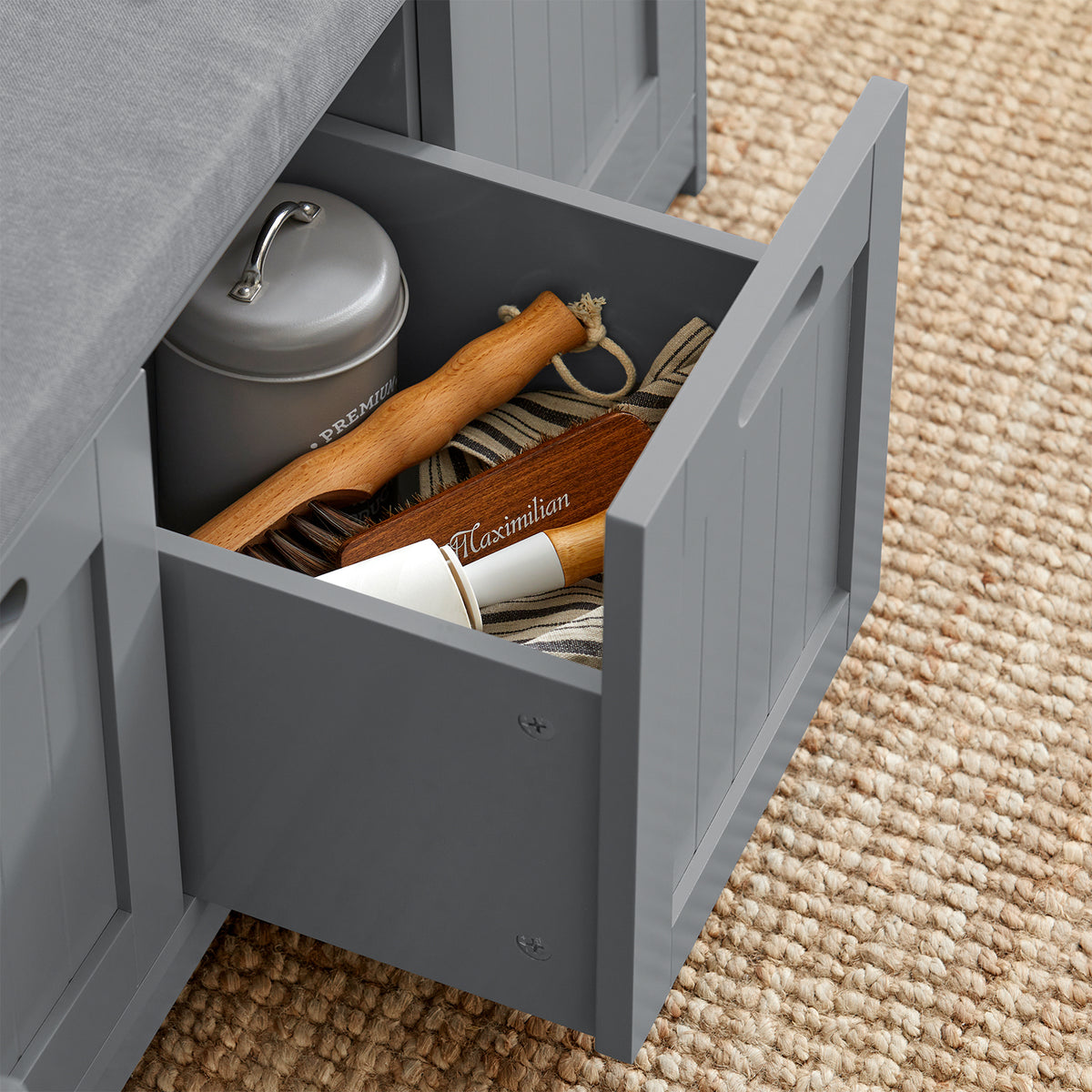 SoBuy FSR80-SG, Hallway Shoe Storage Bench Shoe Rack with Seat Cushion, Removable Cushion, Ample Storage with Drawer and Doors - Perfect for Hallway, Living Room, Bedroom - Grey, W90 x D35 x H45cm