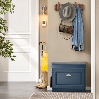 SoBuy Blue Hallway Shoe Bench with Flip Drawer – Compact 60cm Width for Small Entryways