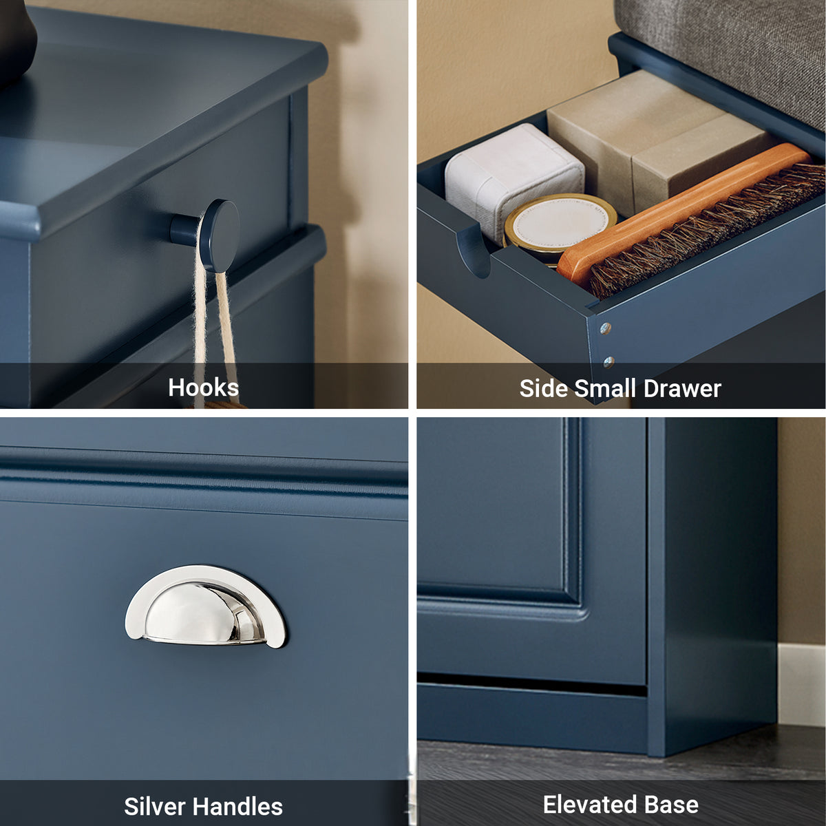 SoBuy FSR82-K-B Blue Hallway Shoe Bench with Flip Drawer & Padded Seat – Slim Storage Unit W60 x D24 x H52cm