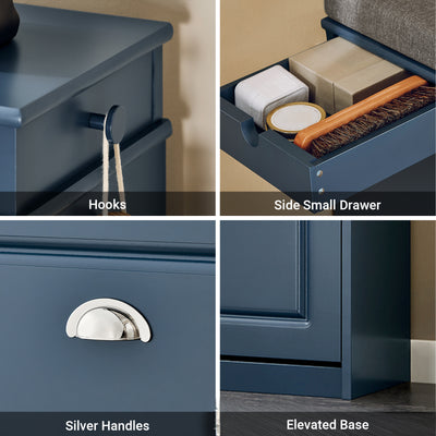 SoBuy FSR82-K-B Blue Hallway Shoe Bench with Flip Drawer & Padded Seat – Slim Storage Unit W60 x D24 x H52cm