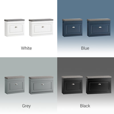 SoBuy FSR82-K-B Blue Hallway Shoe Bench with Flip Drawer & Padded Seat – Slim Storage Unit W60 x D24 x H52cm