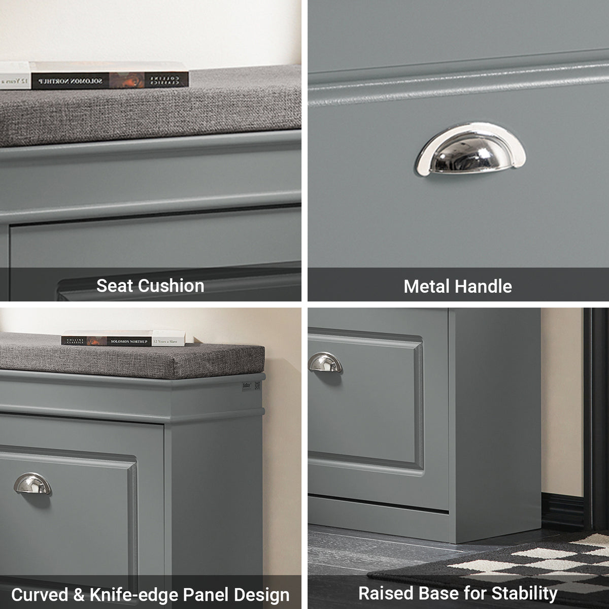 SoBuy FSR82-K-HG Grey Shoe Storage Bench – Sturdy MDF Build with 150kg Load Capacity