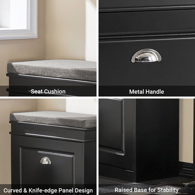 SoBuy FSR82-K-SCH side profile showing 24cm slim depth – space-saving hallway shoe bench
