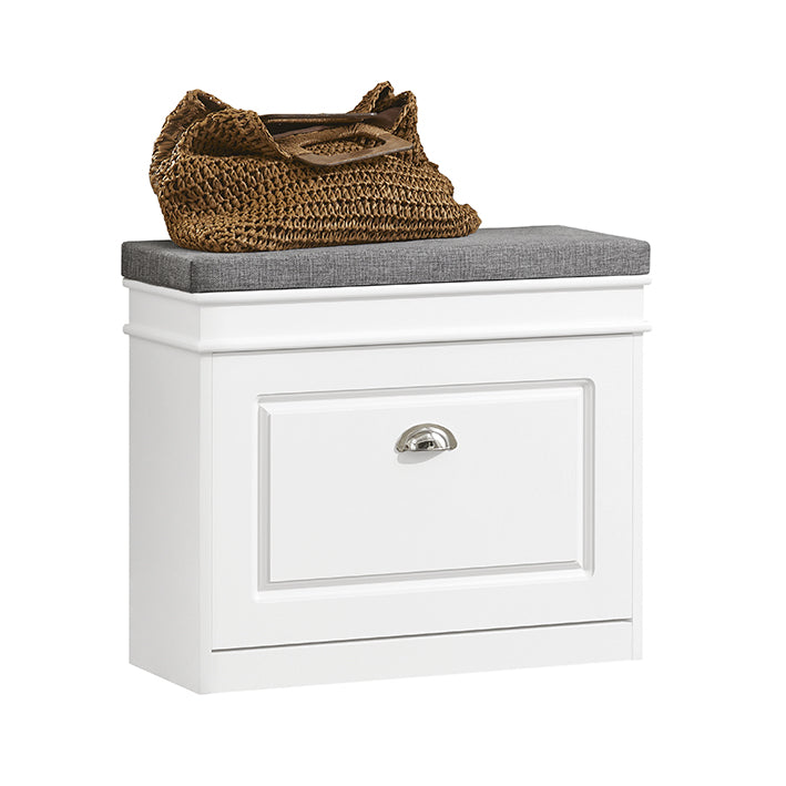 SoBuy white hallway shoe bench with flip drawer and seat cushion FSR82-K-W