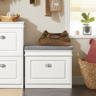 slim white shoe storage bench in hallway entrance 60cm wide