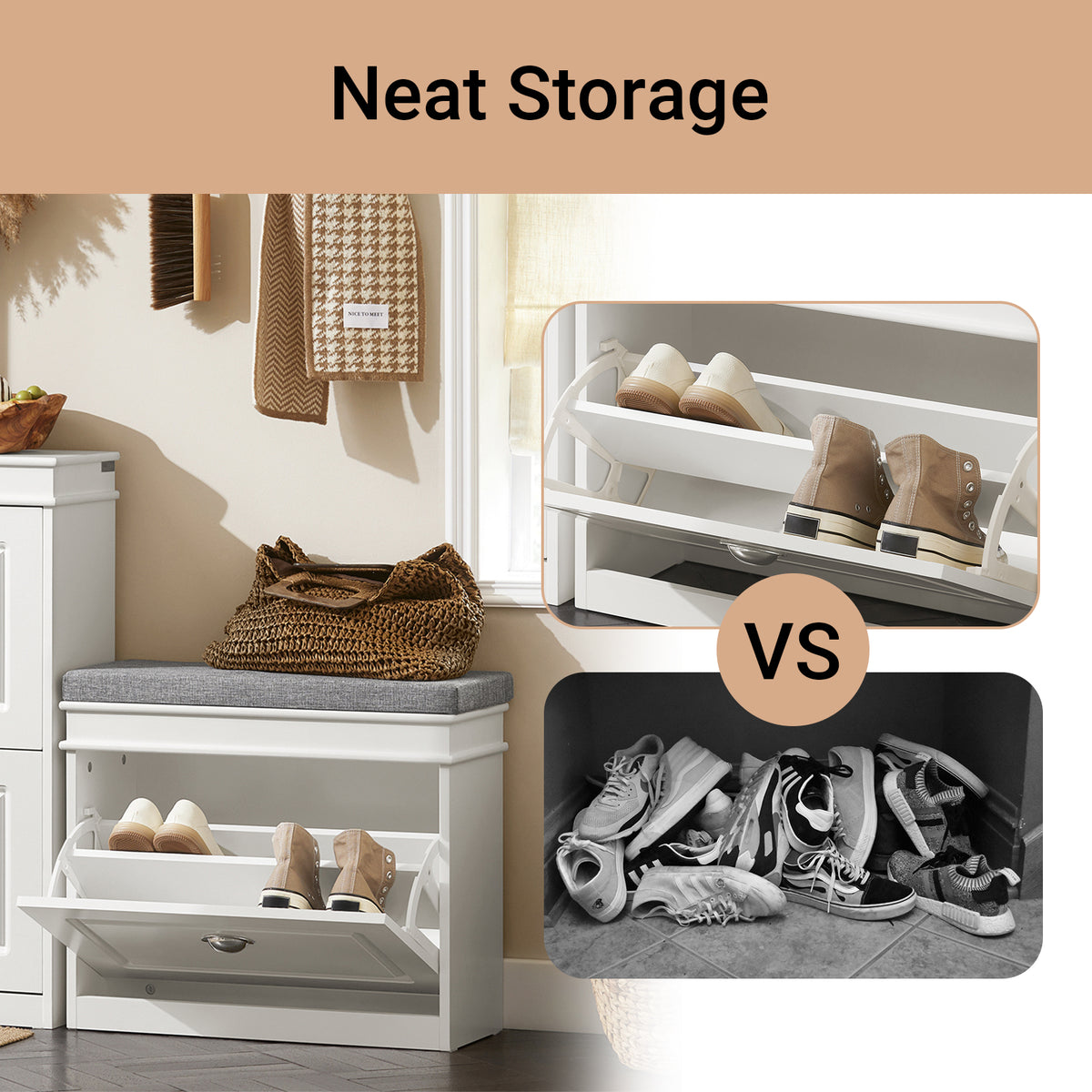 With this shoe bench, the entryway will no longer be dirty, cluttered, or cramped.